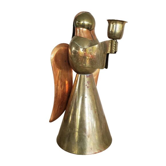 Brass Copper Angel Tapered Candle Holder in the Style of Los Castillo ~ Unmarked - Picture 1 of 10